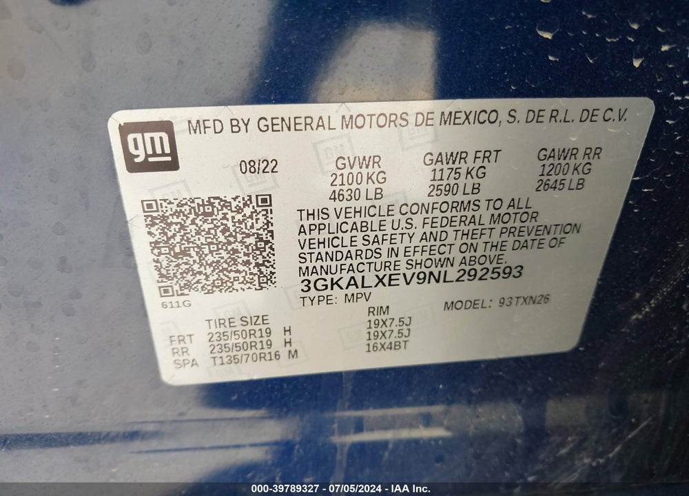 2022 GMC TERRAIN AWD DENALI VIN: 3GKALXEV9NL292593