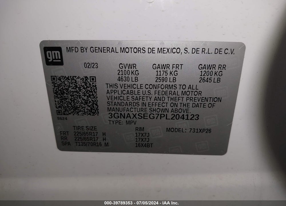 2023 CHEVROLET EQUINOX AWD LS VIN: 3GNAXSEG7PL204123