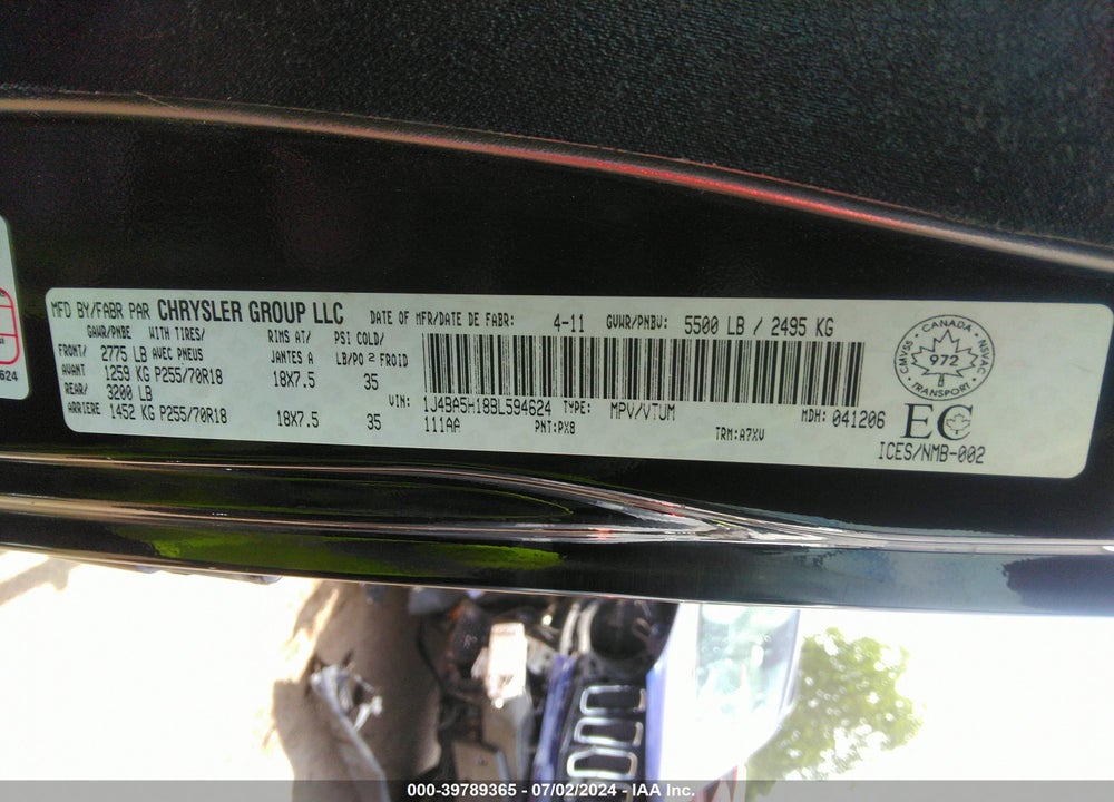 2011 JEEP WRANGLER UNLIMITED SAHARA VIN: 1J4BA5H18BL594624