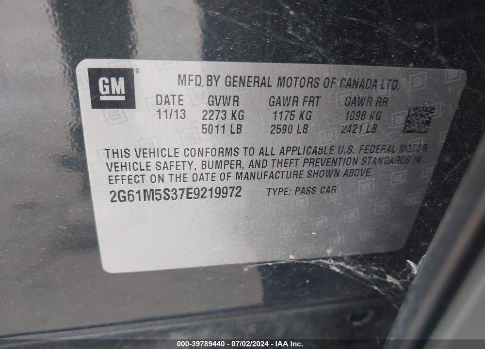 2014 CADILLAC XTS LUXURY VIN: 2G61M5S37E9219972