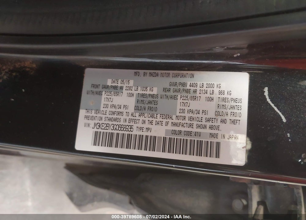 2016 MAZDA CX-5 SPORT VIN: JM3KE2BY3G0668935
