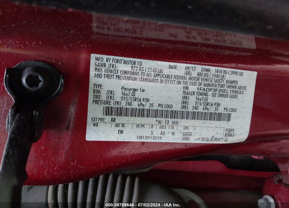 2014 FORD FOCUS SE VIN: 1FADP3F20EL159023