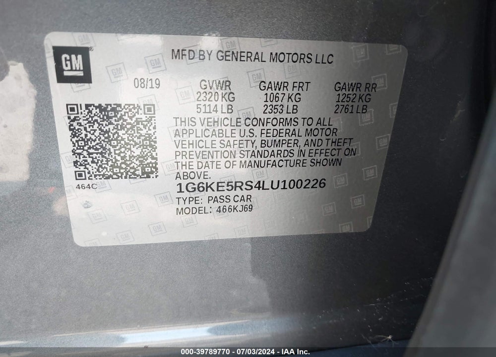 2020 CADILLAC CT6 AWD PREMIUM LUXURY VIN: 1G6KE5RS4LU100226