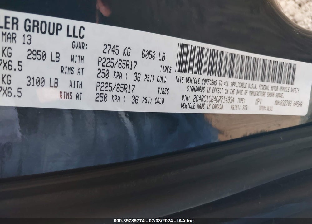 2013 CHRYSLER TOWN & COUNTRY TOURING-L VIN: 2C4RC1CG4DR714934