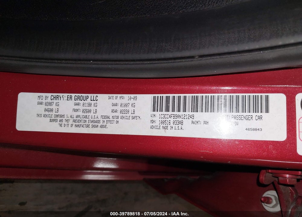 2010 CHRYSLER SEBRING TOURING VIN: 1C3CC4FB9AN121249