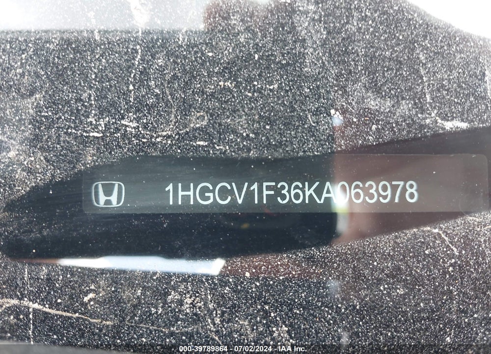2019 HONDA ACCORD SPORT VIN: 1HGCV1F36KA063978