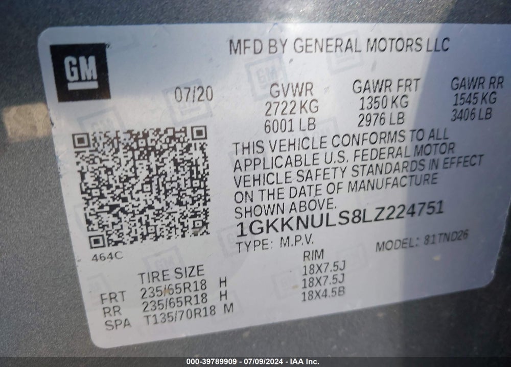 2020 GMC ACADIA AWD SLT VIN: 1GKKNULS8LZ224751