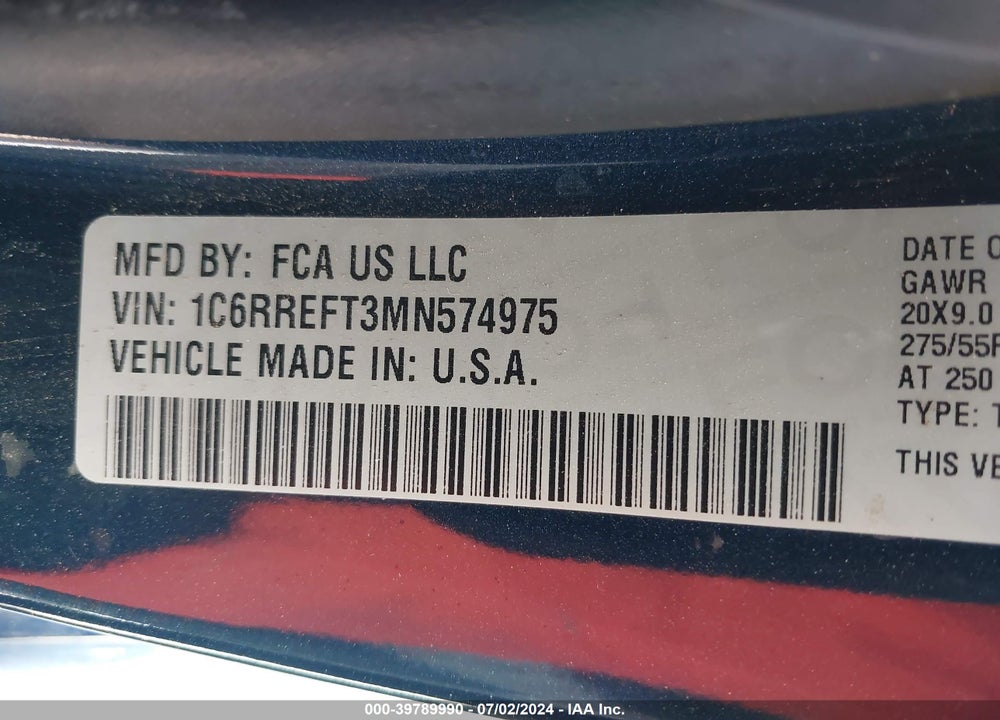 2021 RAM 1500 LONE STAR 4X2 5'7 BOX VIN: 1C6RREFT3MN574975