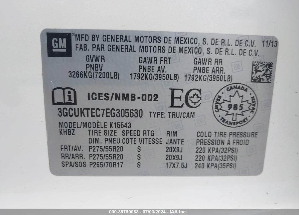 2014 CHEVROLET SILVERADO 1500 HIGH COUNTRY VIN: 3GCUKTEC7EG305630