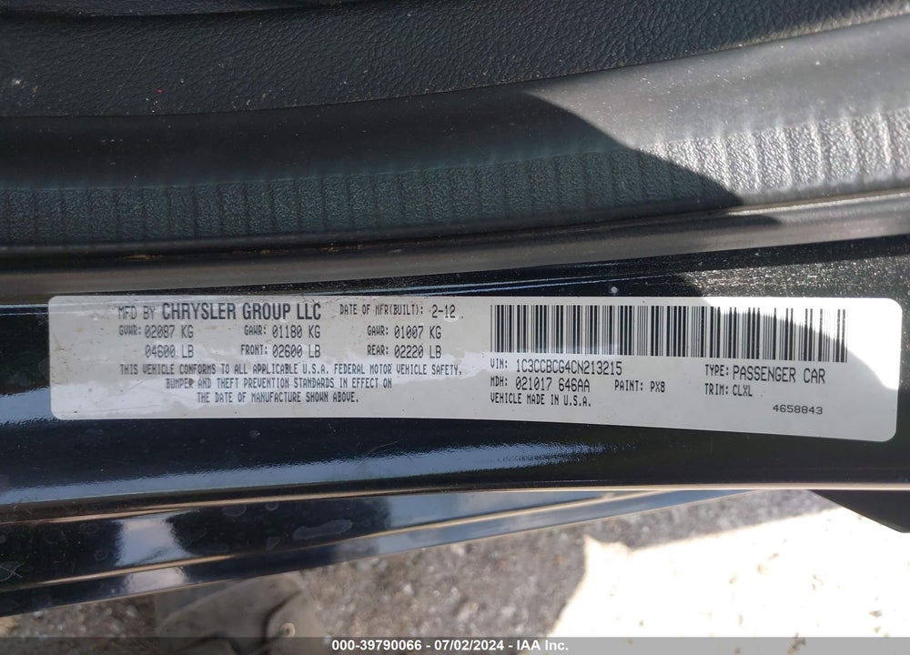 2012 CHRYSLER 200 VIN: 1C3CCBCG4CN213215