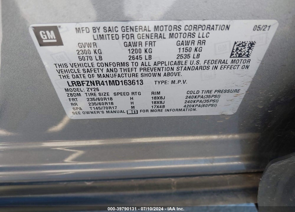 2021 BUICK ENVISION FWD ESSENCE VIN: LRBFZNR41MD163613