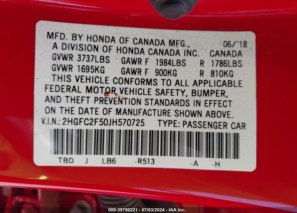 2018 HONDA CIVIC LX VIN: 2HGFC2F50JH570725