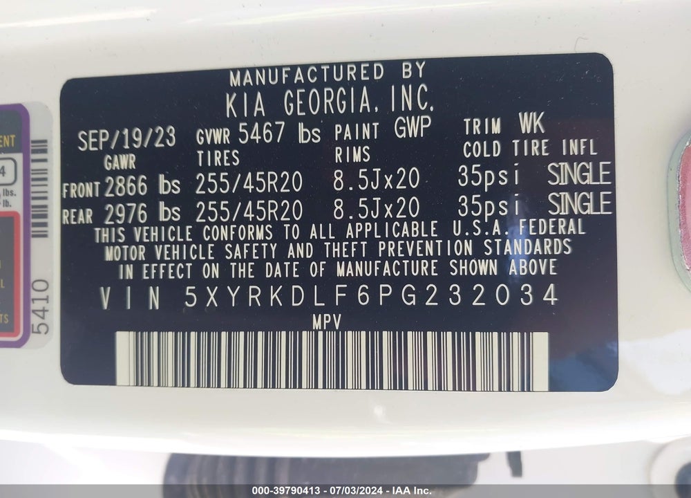 2023 KIA SORENTO SX VIN: 5XYRKDLF6PG232034