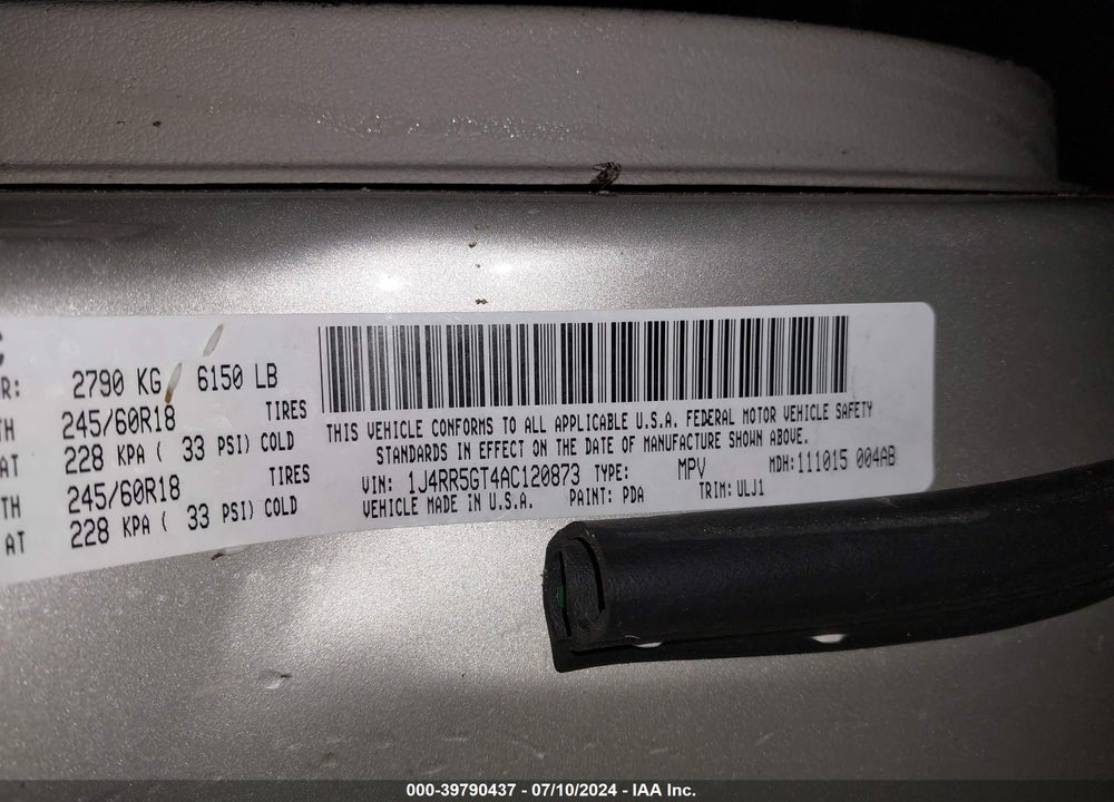2010 JEEP GRAND CHEROKEE LIMITED VIN: 1J4RR5GT4AC120873