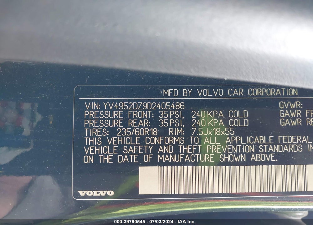 2013 VOLVO XC60 VIN: YV4952DZ9D2405486