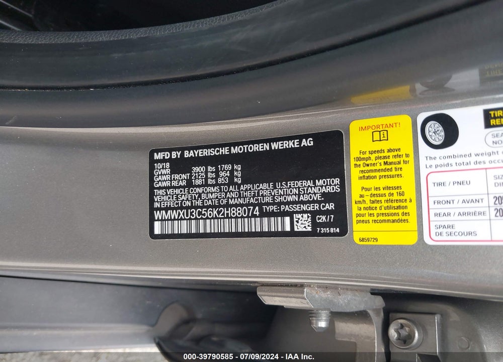 2019 MINI HARDTOP COOPER S VIN: WMWXU3C56K2H88074