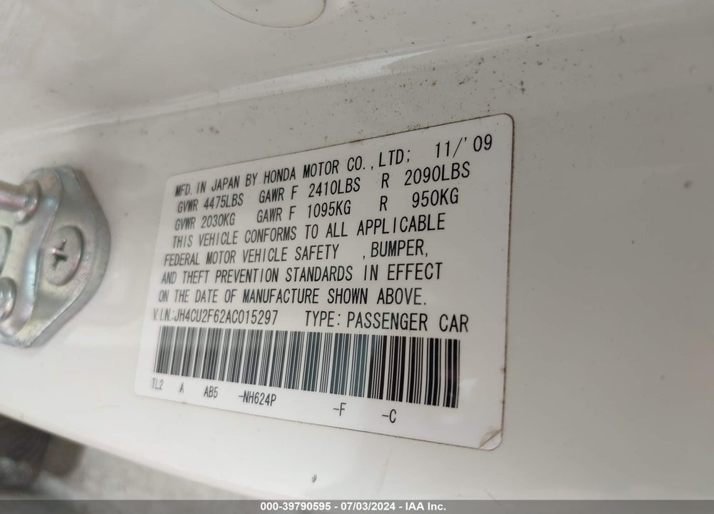 2010 ACURA TSX 2.4 VIN: JH4CU2F62AC015297