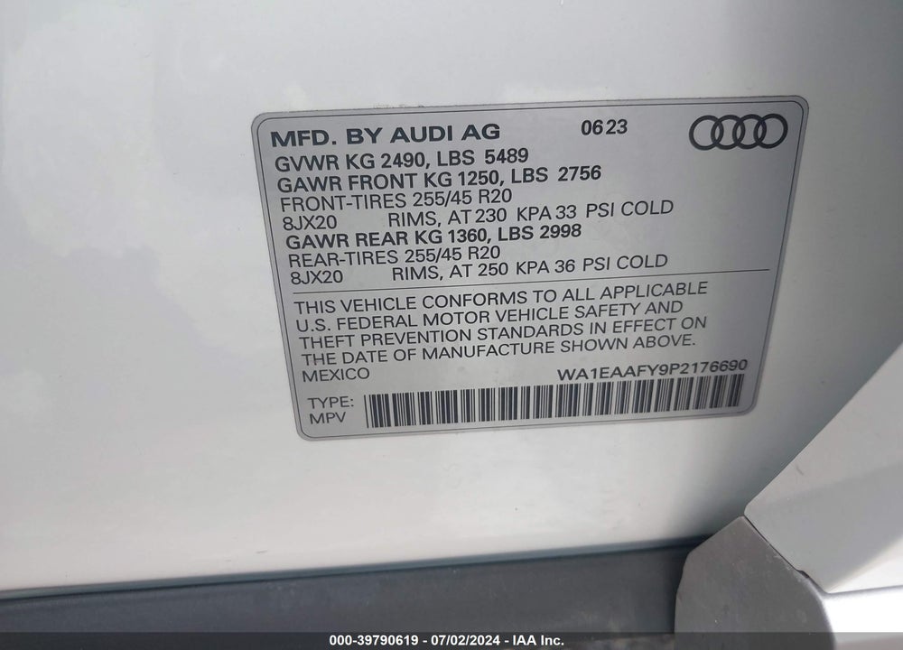 2023 AUDI Q5 PREMIUM PLUS 45 TFSI S LINE QUATTRO VIN: WA1EAAFY9P2176690