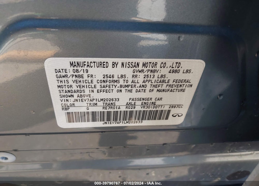 2020 INFINITI Q50 VIN: JN1EV7AP1LM202633
