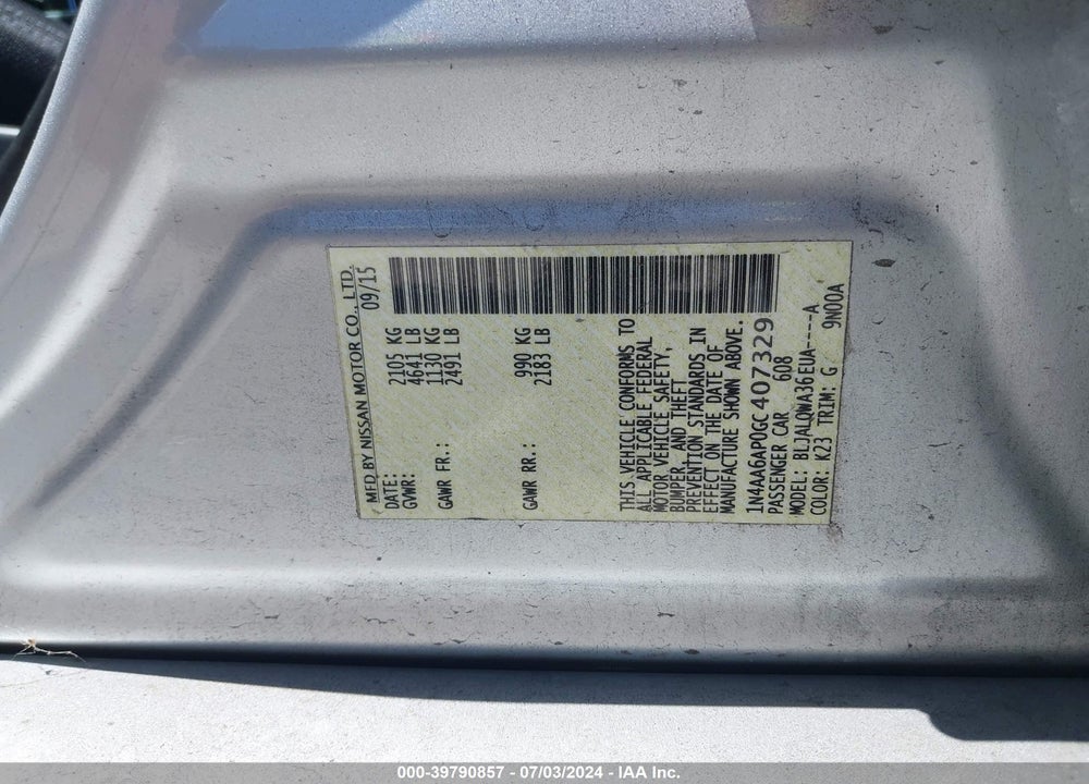2016 NISSAN MAXIMA 3.5 S VIN: 1N4AA6AP0GC407329