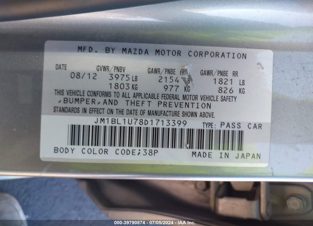 2013 MAZDA 3 I SPORT VIN: JM1BL1U78D1713399