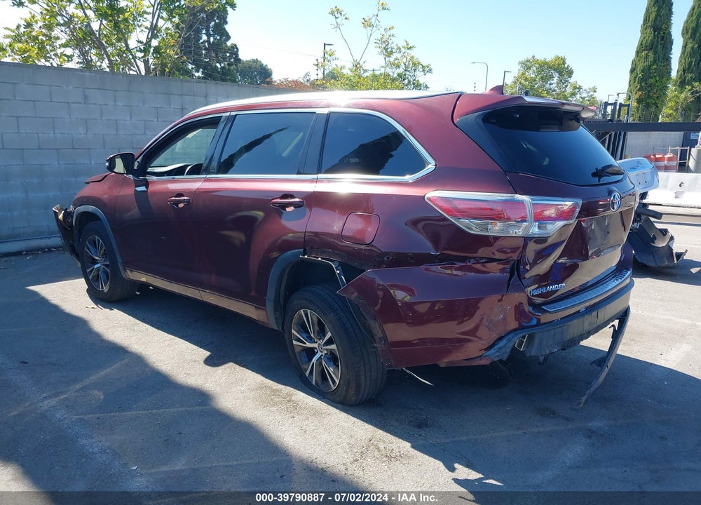2016 TOYOTA HIGHLANDER XLE V6 VIN: 5TDKKRFH7GS149095