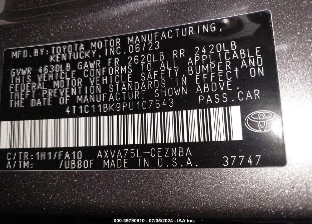 2023 TOYOTA CAMRY LE VIN: 4T1C11BK9PU107643
