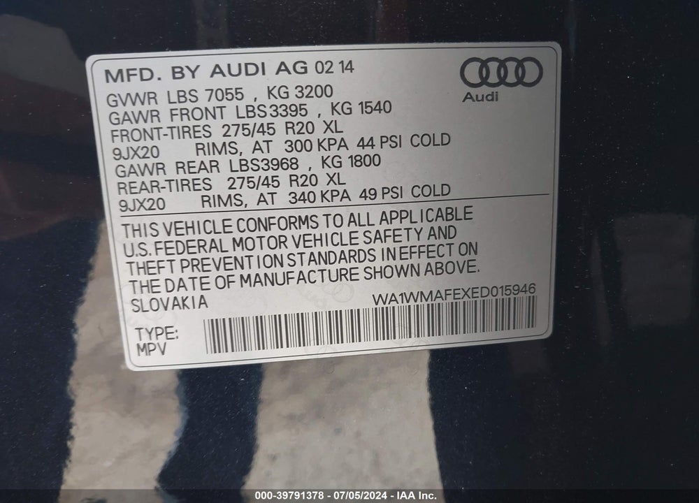 2014 AUDI Q7 3.0 TDI PREMIUM VIN: WA1WMAFEXED015946