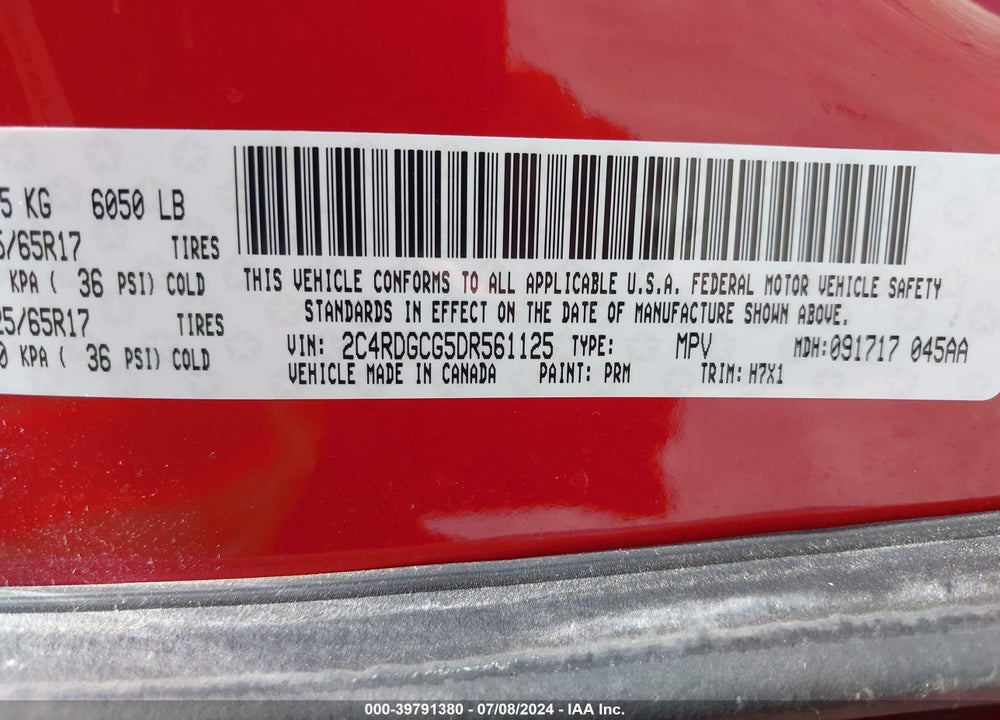 2013 DODGE GRAND CARAVAN SXT VIN: 2C4RDGCG5DR561125