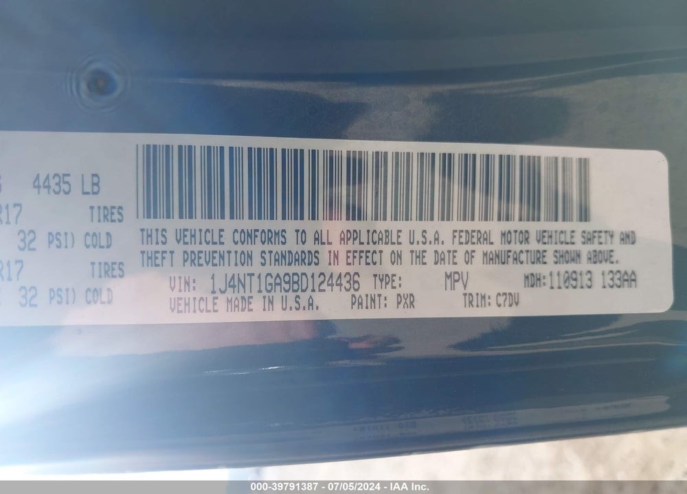 2011 JEEP PATRIOT SPORT VIN: 1J4NT1GA9BD124436