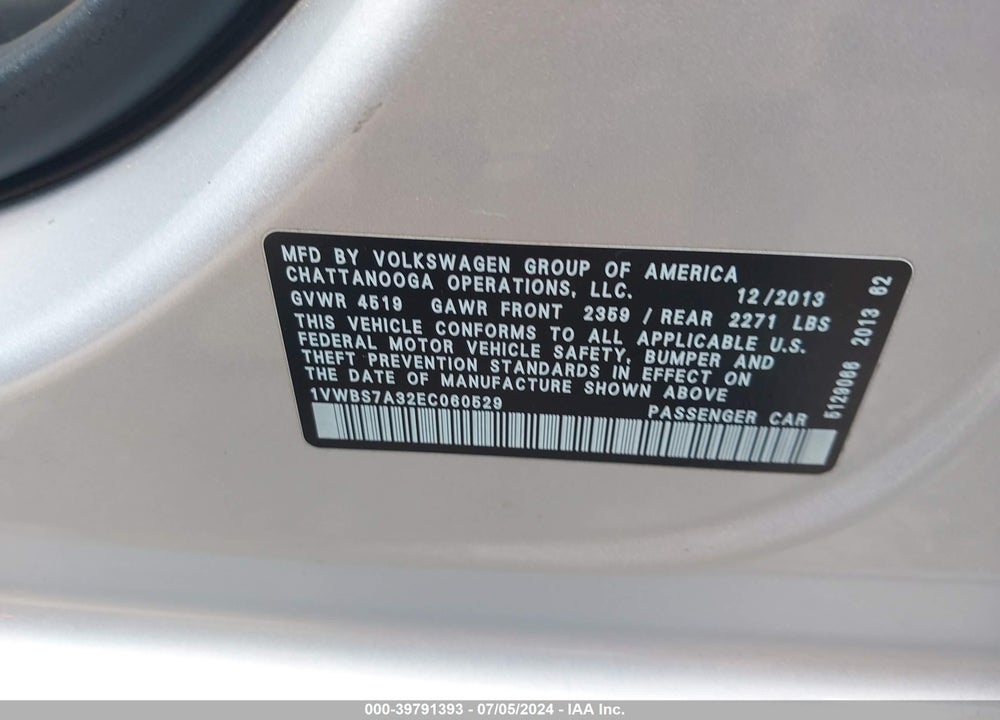 2014 VOLKSWAGEN PASSAT 1.8T SE VIN: 1VWBS7A32EC060529