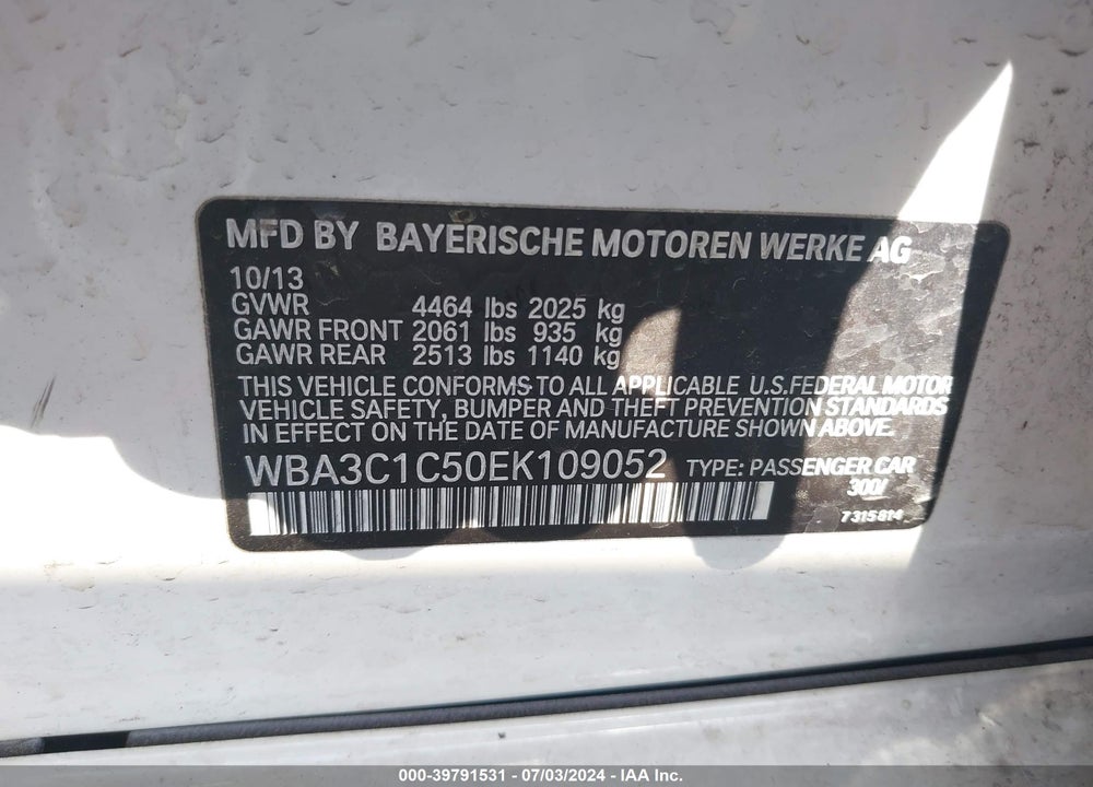 2014 BMW 328I VIN: WBA3C1C50EK109052
