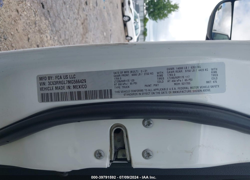 2021 RAM 3500 TRADESMAN  4X4 8' BOX VIN: 3C63RRGL7MG566429