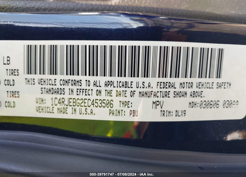 2014 JEEP GRAND CHEROKEE LIMITED VIN: 1C4RJEBG2EC453506