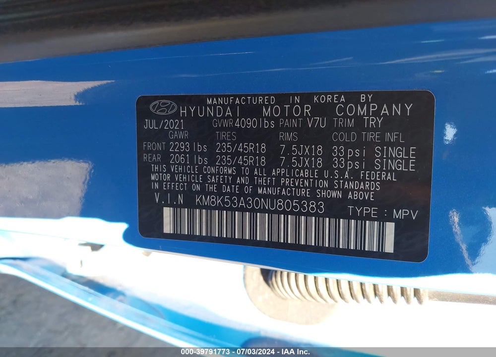 2022 HYUNDAI KONA LIMITED VIN: KM8K53A30NU805383