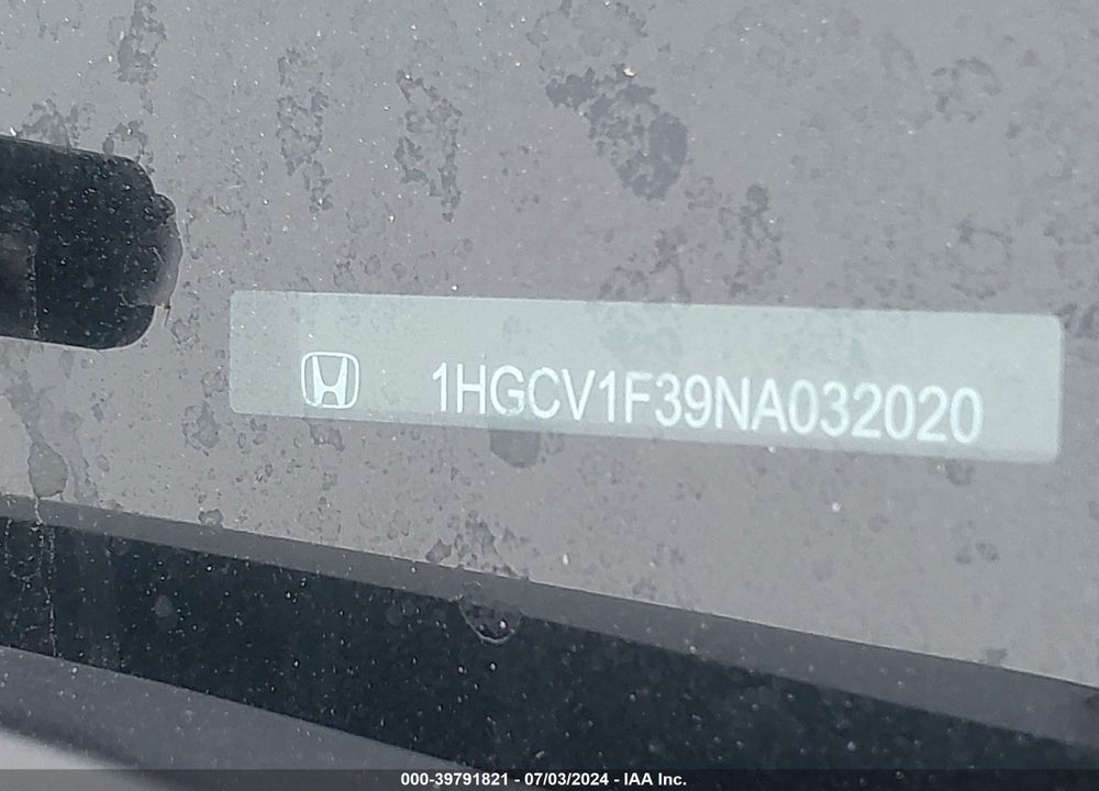 2022 HONDA ACCORD SPORT VIN: 1HGCV1F39NA032020