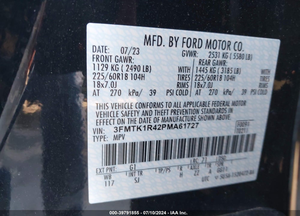 2023 FORD MUSTANG MACH-E SELECT VIN: 3FMTK1R42PMA61727