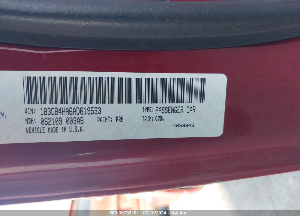 2010 DODGE CALIBER SXT VIN: 1B3CB4HA6AD619533