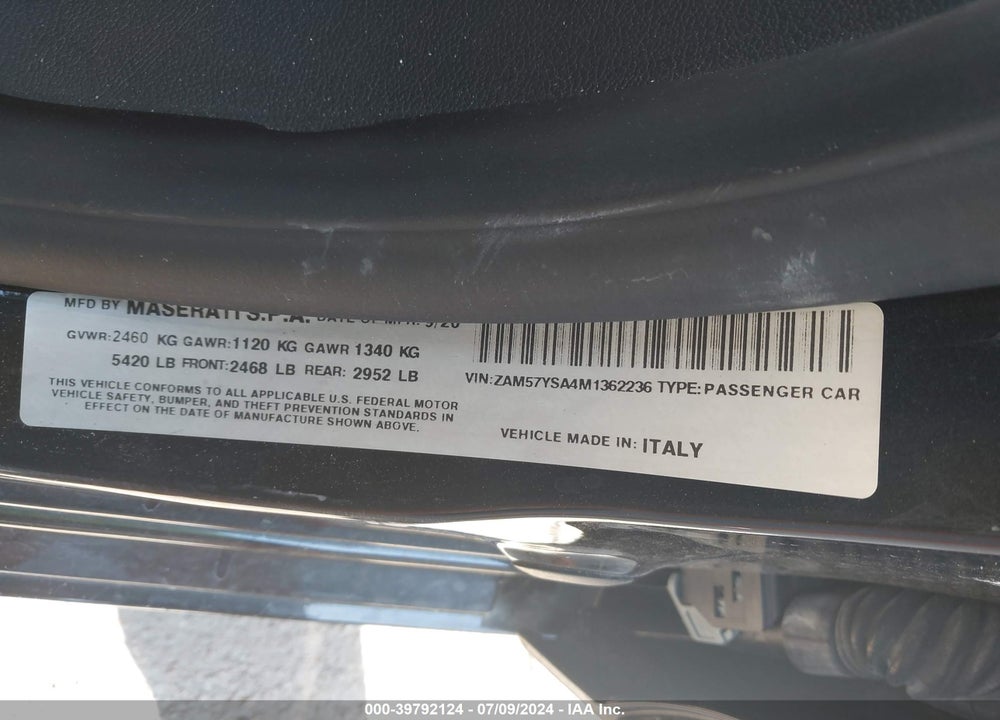 2021 MASERATI GHIBLI S VIN: ZAM57YSA4M1362236