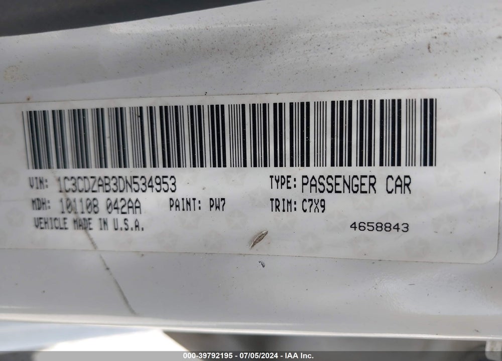 2013 DODGE AVENGER SE VIN: 1C3CDZAB3DN534953