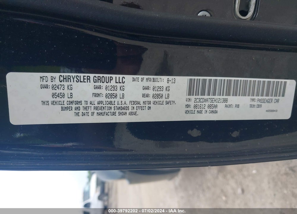 2014 DODGE CHARGER POLICE VIN: 2C3CDXAT5EH121388