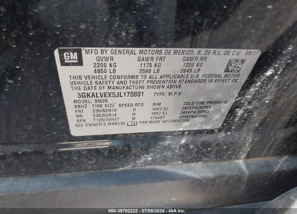 2018 GMC TERRAIN SLT VIN: 3GKALVEX5JL170801