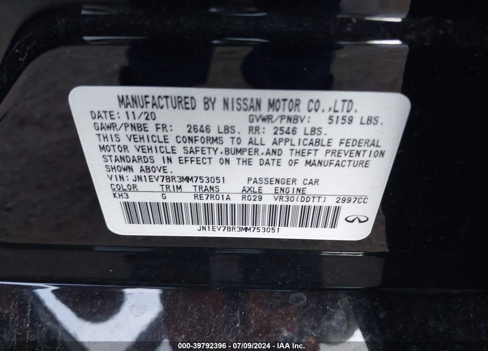 2021 INFINITI Q50 LUXE AWD VIN: JN1EV7BR3MM753051