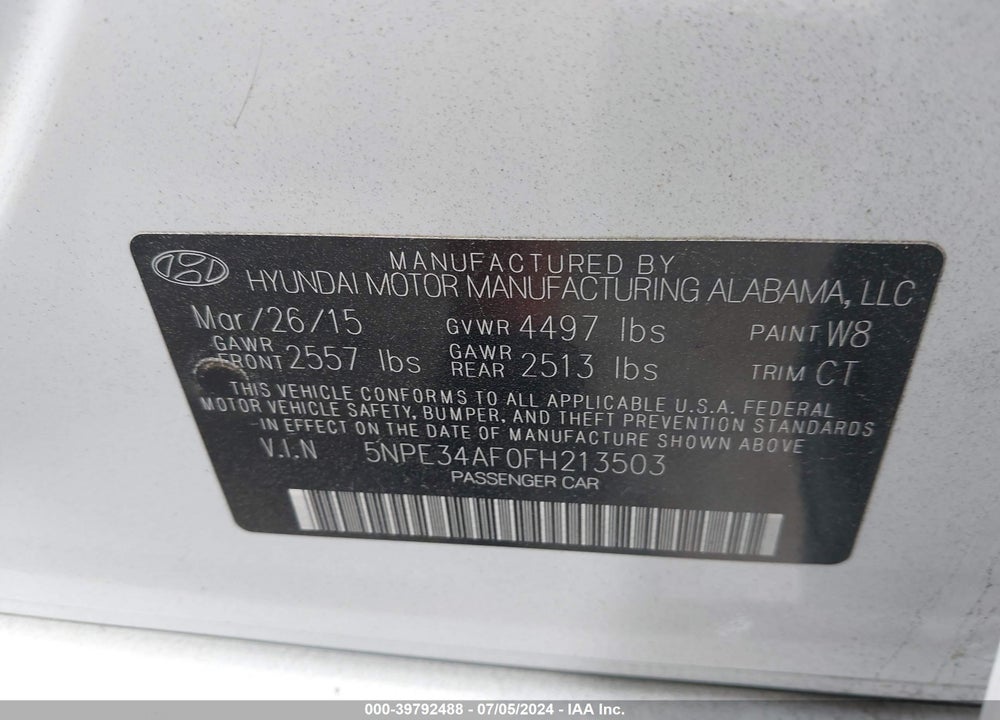 2015 HYUNDAI SONATA SPORT VIN: 5NPE34AF0FH213503