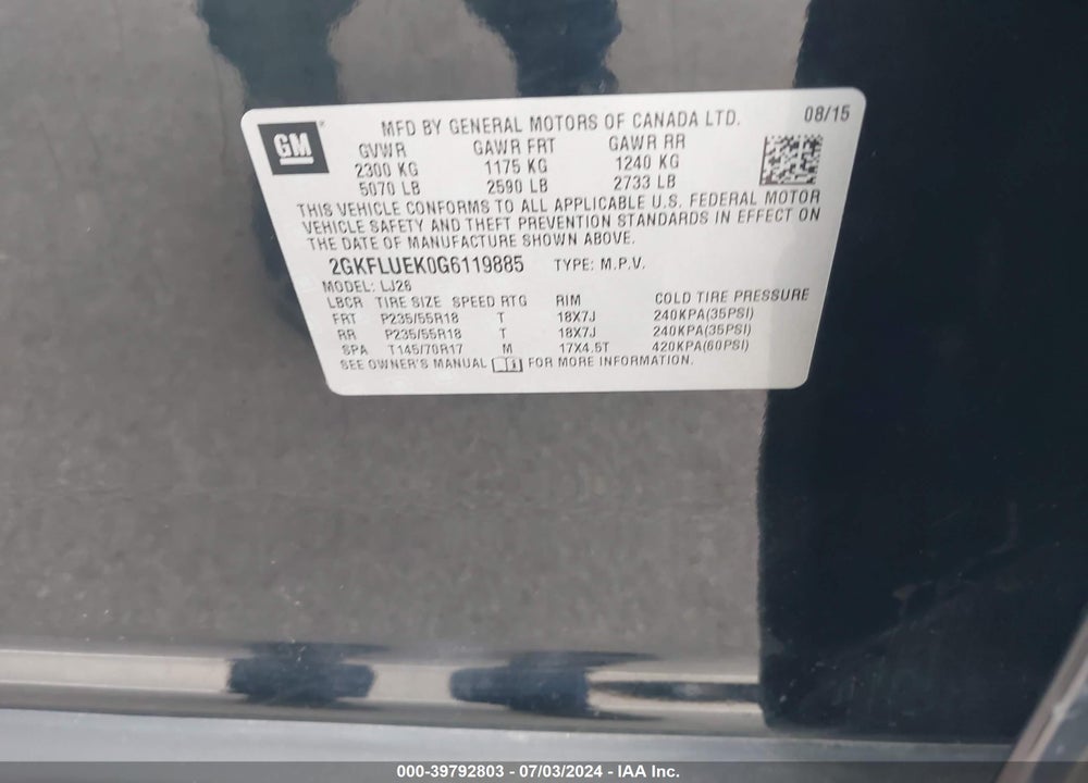 2016 GMC TERRAIN SLT VIN: 2GKFLUEK0G6119885