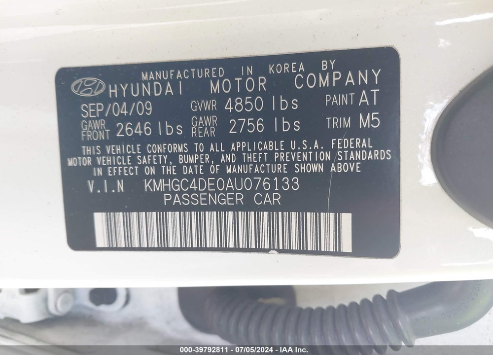 2010 HYUNDAI GENESIS 3.8 VIN: KMHGC4DE0AU076133