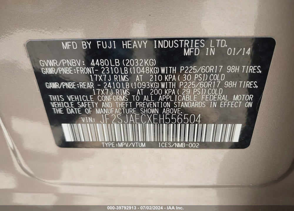 2014 SUBARU FORESTER 2.5I PREMIUM VIN: JF2SJAECXEH556504