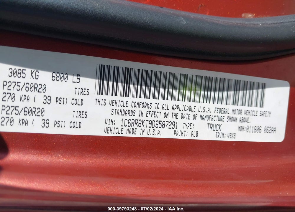 2013 RAM 1500 TRADESMAN/EXPRESS VIN: 1C6RR6KT9DS587291