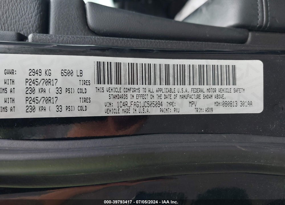 2018 JEEP GRAND CHEROKEE LAREDO 4X4 VIN: 1C4RJFAG1JC505094