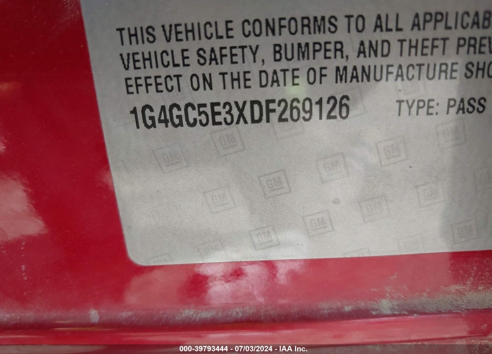2013 BUICK LACROSSE LEATHER GROUP VIN: 1G4GC5E3XDF269126